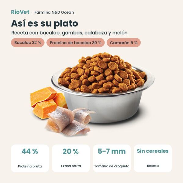 Composición de Farmina N&D Ocean Bacalao, Gambas, Calabaza y Melón Pienso Sin Cereales para Gatitos