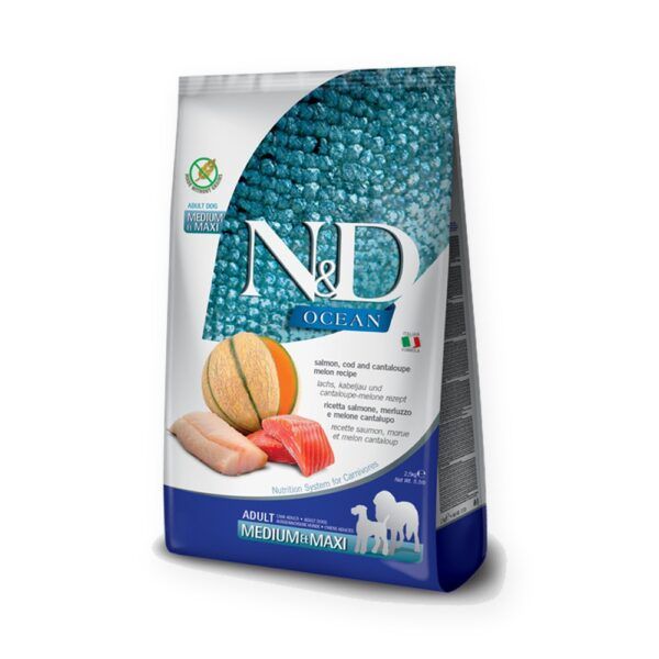 Farmina N&D Ocean Salmón, Bacalao y Melón Pienso Sin Cereales para Perros Medianos y Grandes
