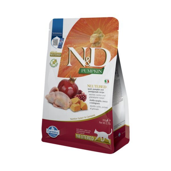 Farmina N&D Pumpkin Codorniz, Calabaza y Granada Pienso Sin Cereales para Gatos Esterilizados 300 Gr