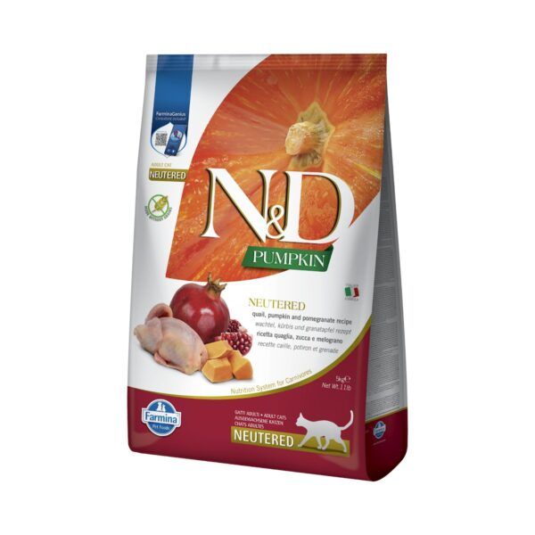 Farmina N&D Pumpkin Codorniz, Calabaza y Granada Pienso Sin Cereales para Gatos Esterilizados