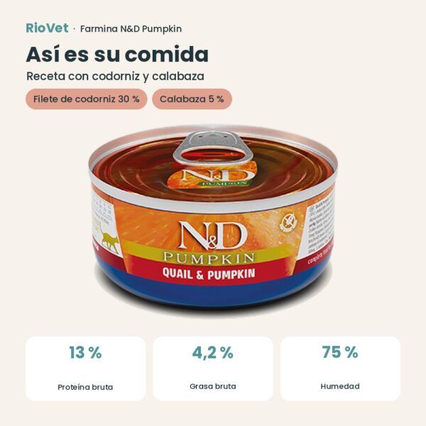 Composición de Farmina N&D Pumpkin Codorniz y Calabaza Comida Húmeda para Gatos
