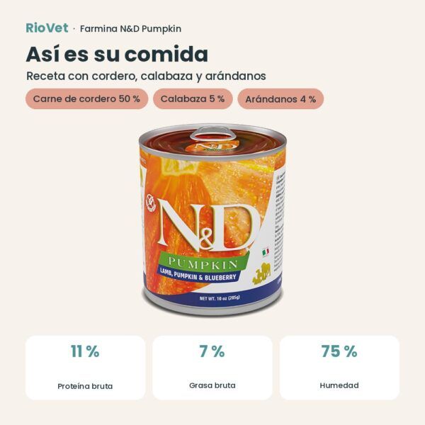 Composición de Farmina N&D Pumpkin Cordero, Calabaza y Arándanos Comida Húmeda para Perros