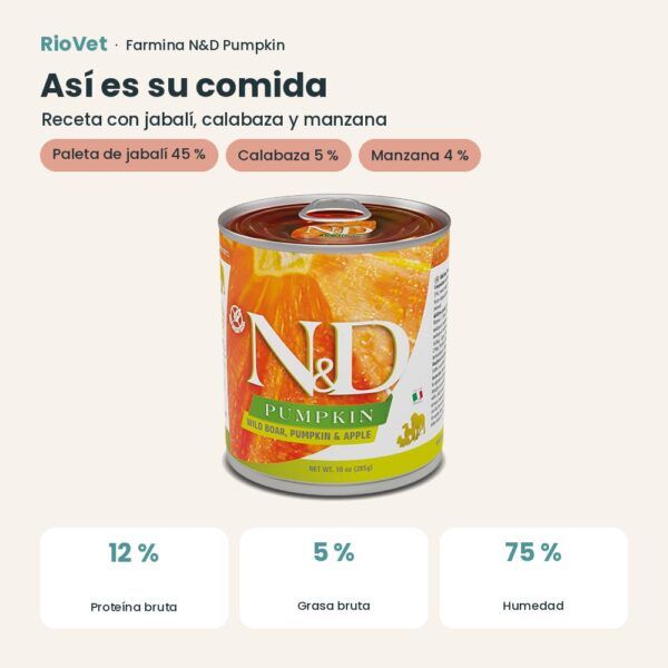 Composición de Farmina N&D Pumpkin Jabalí, Calabaza y Manzana Comida Húmeda para Perros