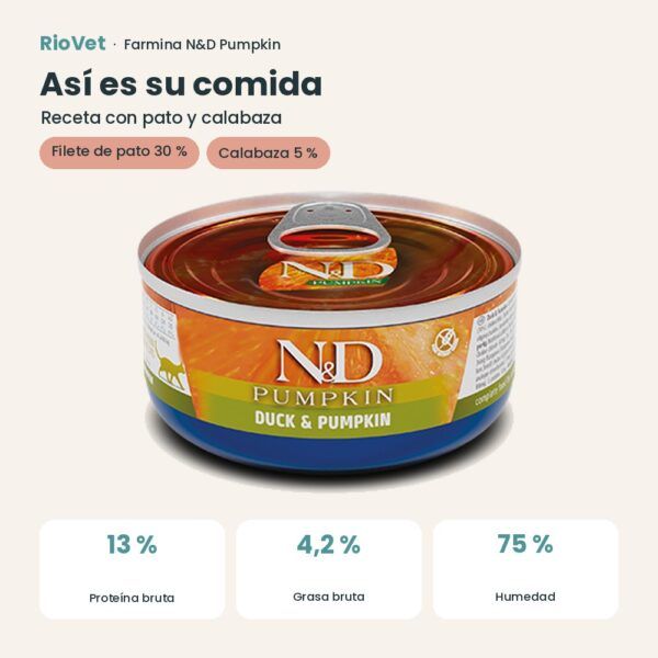 Composición de Farmina N&D Pumpkin Pato y Calabaza Comida Húmeda para Gatos