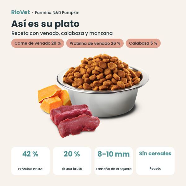 Composición de Farmina N&D Pumpkin Venado, Calabaza y Manzana Pienso Sin Cereales para Gatos