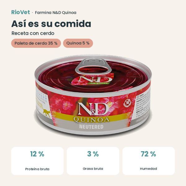 Composición de Farmina N&D Quinoa Cerdo Comida Húmeda para Gatos Esterilizados