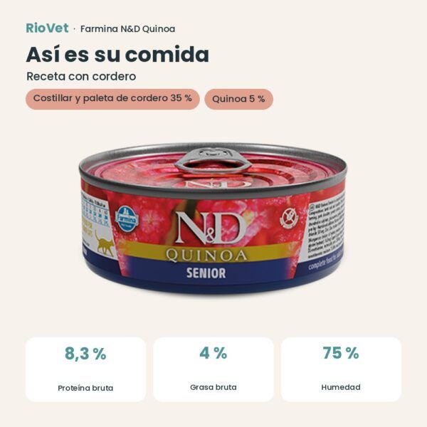 Composición de Farmina N&D Quinoa Cordero Comida Húmeda para Gatos Senior