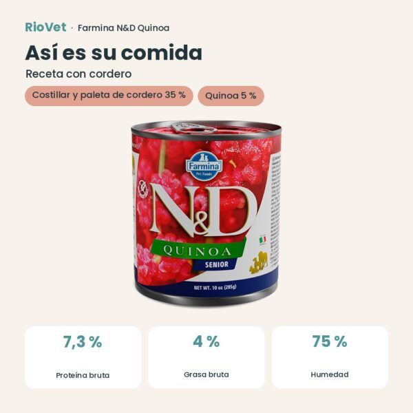 Composición de Farmina N&D Quinoa Cordero Comida Húmeda para Perros Senior Medianos y Grandes