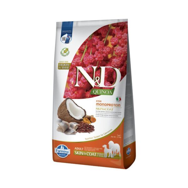 Farmina N&D Quinoa Skin & Coat Arenque Pienso Sin Cereales para Perros Medianos y Grandes 7 kg