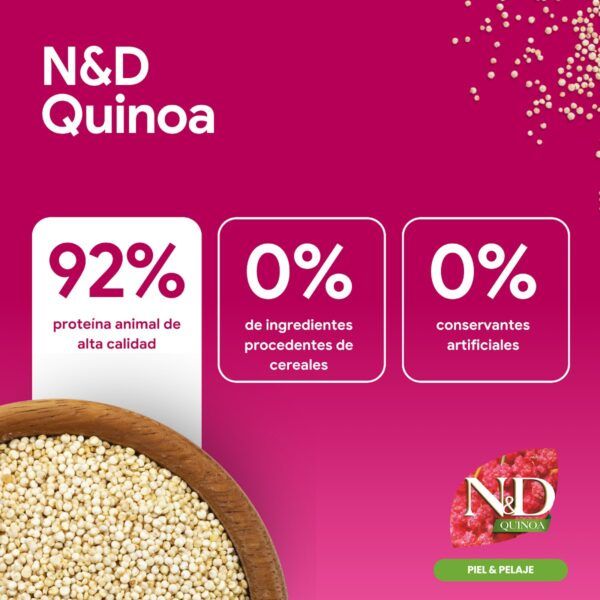 Farmina N&D Quinoa Skin & Coat Codorniz Pienso Sin Cereales para Gatos - información oficial Farmina 2
