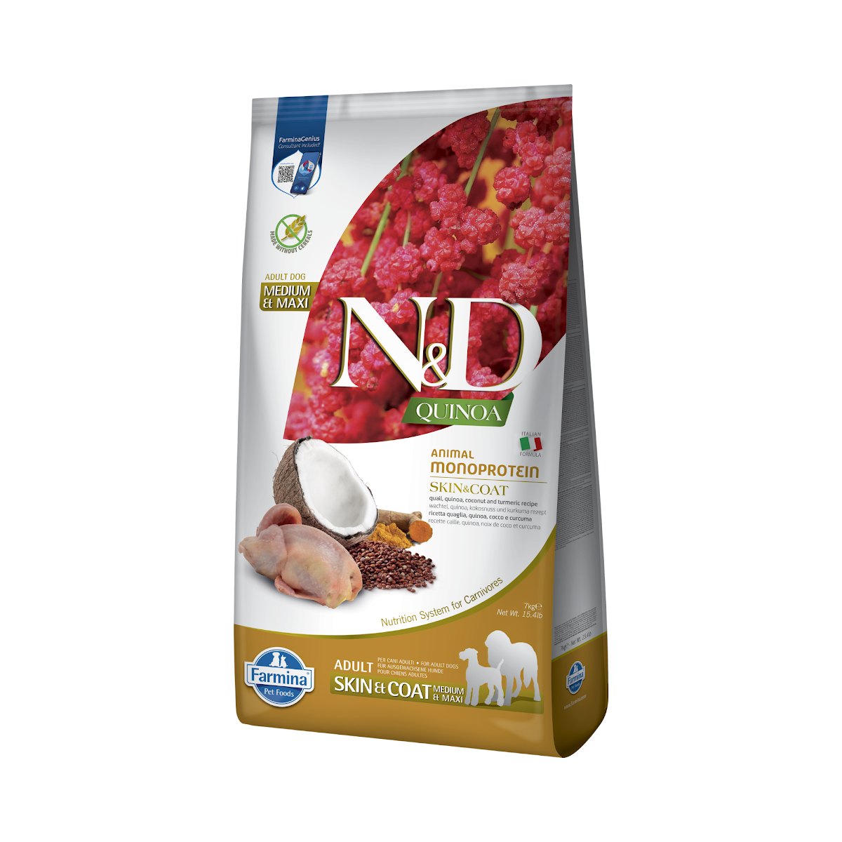 Farmina N&D Quinoa Skin & Coat Codorniz Pienso Sin Cereales para Perros Medianos y Grandes 7 kg Farmina N&D Quinoa Skin & Coat Codorniz Pienso Sin Cereales para Perros Medianos y Grandes 7 kg