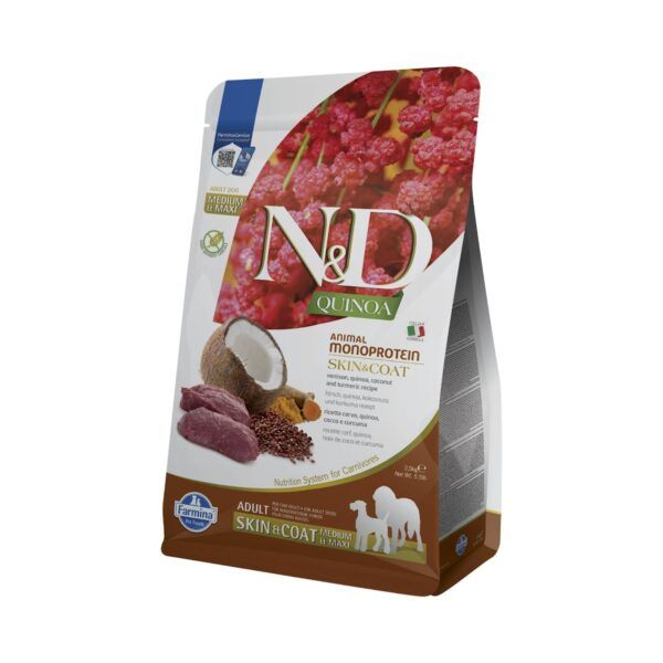 Farmina N&D Quinoa Skin & Coat Venado Pienso Sin Cereales para Perros Medianos y Grandes 2,5 Kg