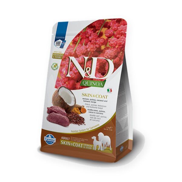 Farmina N&D Quinoa Skin & Coat Venado Pienso Sin Cereales para Perros Medianos y Grandes