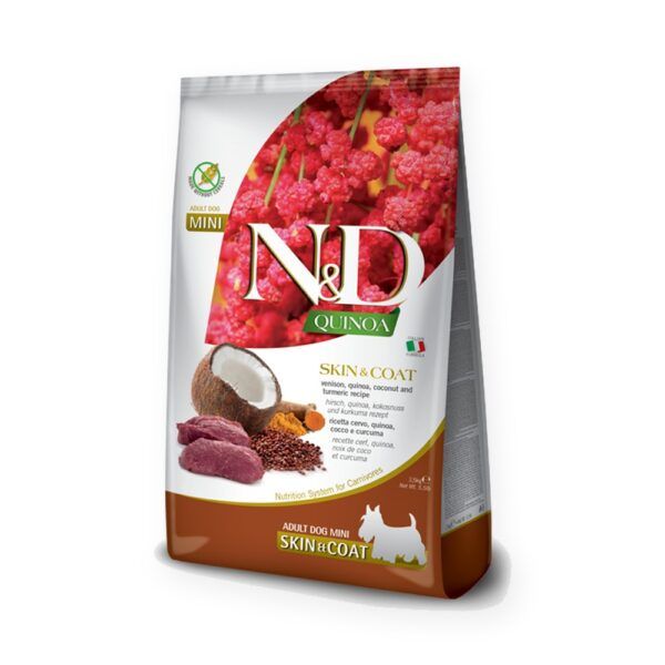 Farmina N&D Quinoa Skin & Coat Venado Pienso Sin Cereales para Perros Mini 2,5 kg