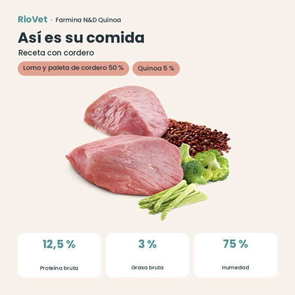 Composición de Farmina N&D Quinoa Weight Management Cordero Comida Húmeda para Gatos
