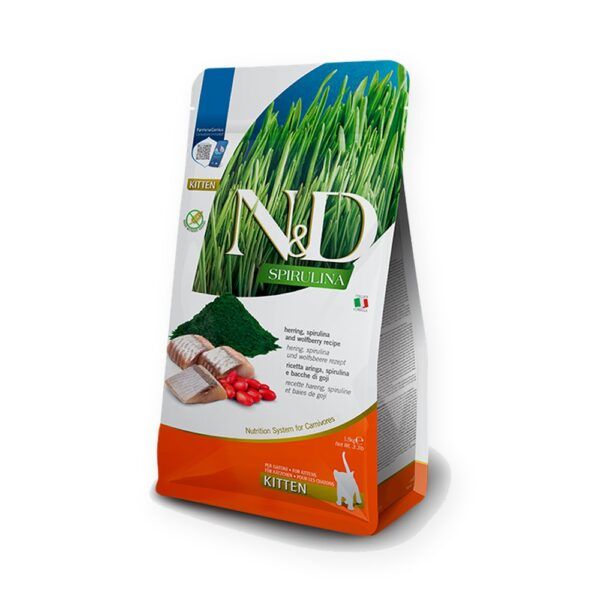 Farmina N&D Spirulina Arenque, Espirulina y Bayas de Goji Pienso Sin Cereales para Gatitos 1,5 kg