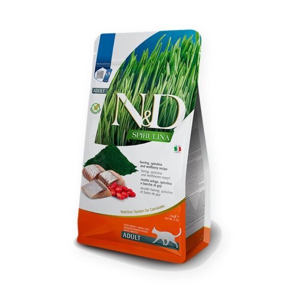 Farmina N&D Spirulina Arenque, Espirulina y Bayas de Goji Pienso Sin Cereales para Gatos 1,5 kg