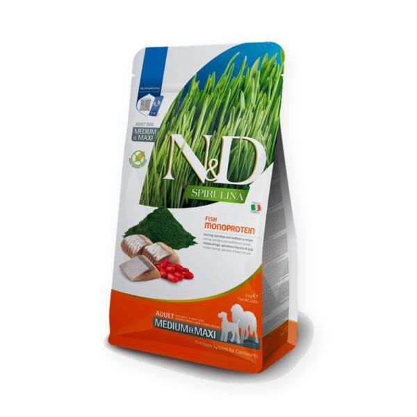 Farmina N&D Spirulina Arenque, Espirulina y Bayas de Goji Pienso Sin Cereales para Perros Medianos y Grandes