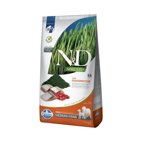 Farmina N&D Spirulina Arenque, Espirulina y Bayas de Goji Pienso Sin Cereales para Perros Medianos y Grandes