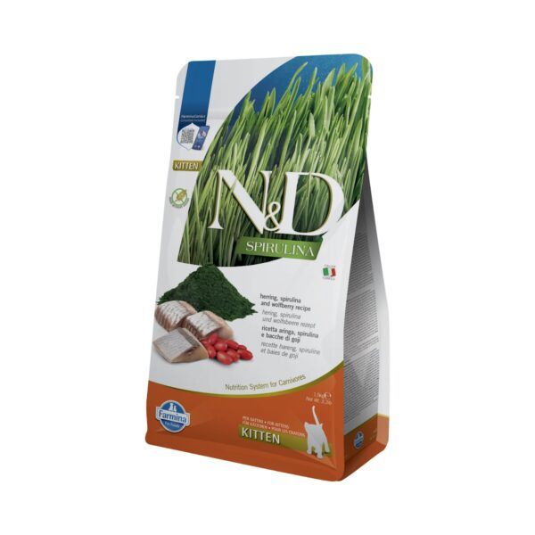 Farmina N&D Spirulina Arenque, Espirulina y Bayas de Goji Pienso Sin Cereales para Gatitos 1,5 kg