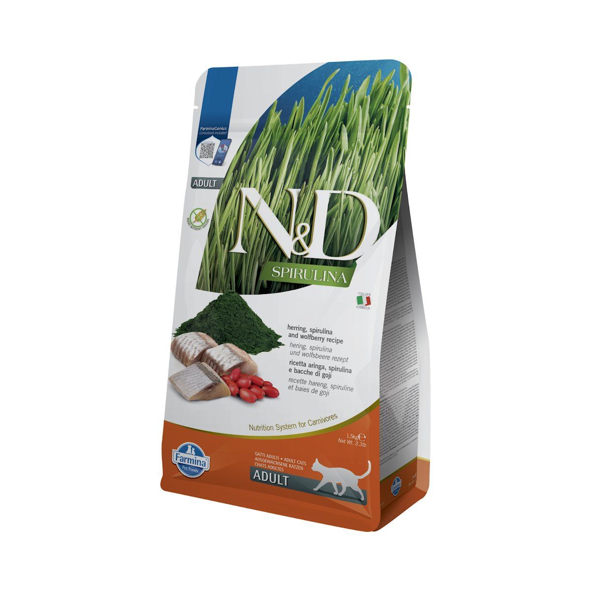 Farmina N&D Spirulina Arenque, Espirulina y Bayas de Goji Pienso Sin Cereales para Gatos 1,5 kg Farmina N&D Spirulina Arenque, Espirulina y Bayas de Goji Pienso Sin Cereales para Gatos 1,5 kg