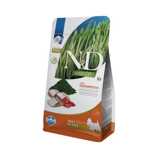 Farmina N&D Spirulina Arenque, Espirulina y Bayas de Goji Pienso Sin Cereales para Perros Mini