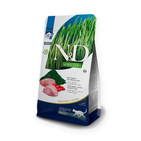 Farmina N&D Spirulina Cordero, Espirulina y Bayas de Goji Pienso Sin Cereales para Gatos 1,5 kg