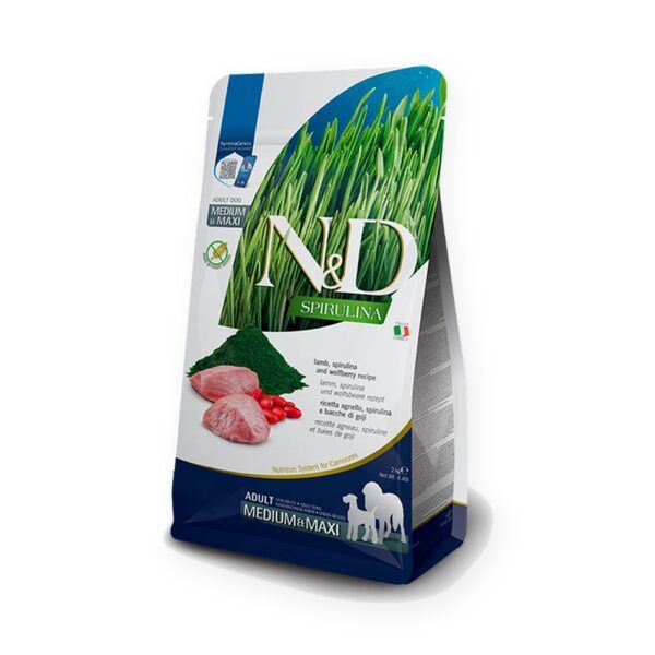 Farmina N&D Spirulina Cordero, Espirulina y Bayas de Goji Pienso Sin Cereales para Perros Medianos y Grandes