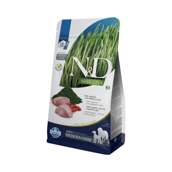 Farmina N&D Spirulina Cordero, Espirulina y Bayas de Goji Pienso Sin Cereales para Perros Medianos y Grandes 2 Kg