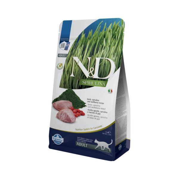 Farmina N&D Spirulina Cordero, Espirulina y Bayas de Goji Pienso Sin Cereales para Gatos 1,5 kg