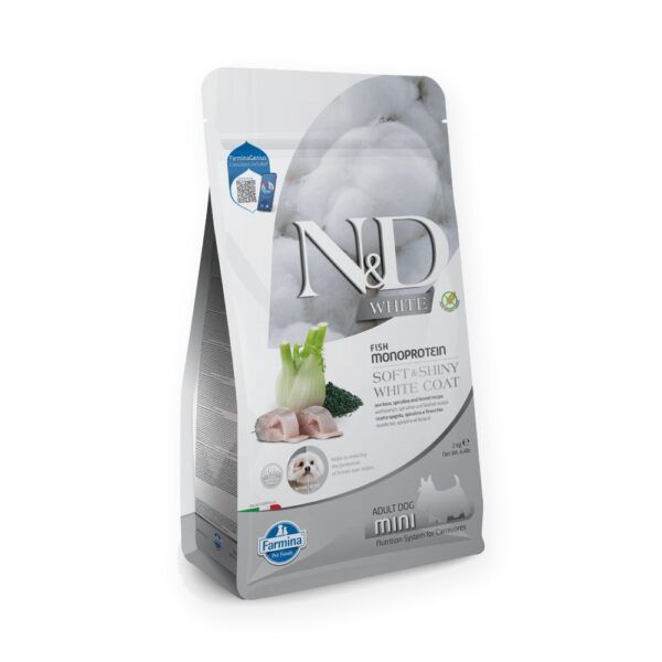 Farmina N&D White Lubina, Espirulina y Hinojo Pienso Sin Cereales para Perros Blancos Mini