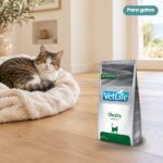 Gato junto a Farmina Vet Life Obesity Pienso para Gatos