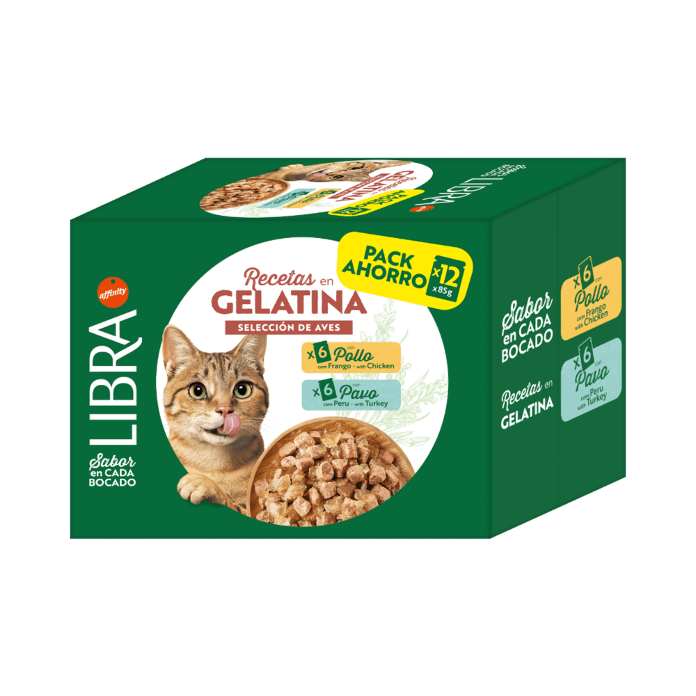 Libra Recetas en Gelatina Selección de Aves Pollo y Pavo Para Gatos Multipack 48×85 Gr Libra Recetas en Gelatina Selección de Aves Pollo y Pavo Para Gatos Multipack 48×85 Gr