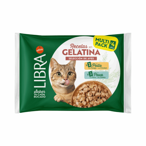 Libra Recetas en Gelatina Selección de Aves Pollo y Pavo Para Gatos Pack Ahorro 60×85 Gr