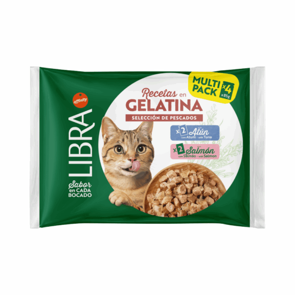 Libra Recetas en Gelatina Selección de Pescados Salmón y Atún Para Gatos Pack Ahorro 60×85 Gr