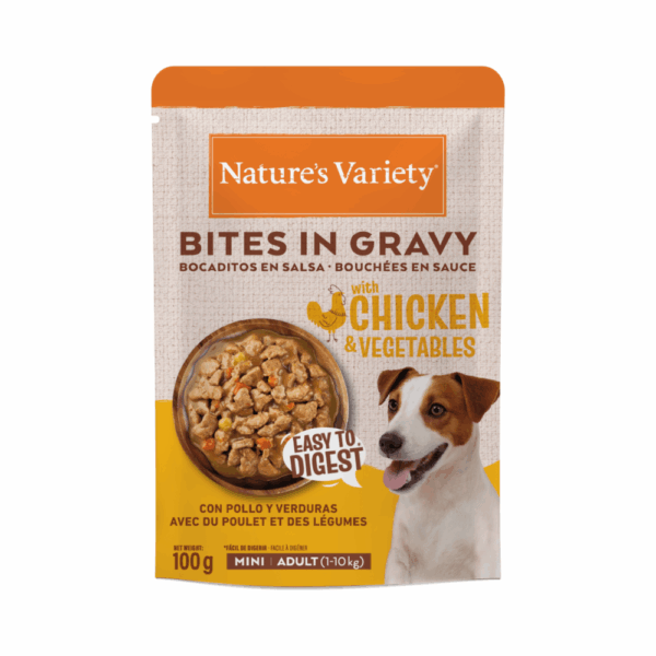 Nature's Variety Bocaditos en Salsa con Pollo y Verduras Para Perros Mini Pack Ahorro 24×100 Gr