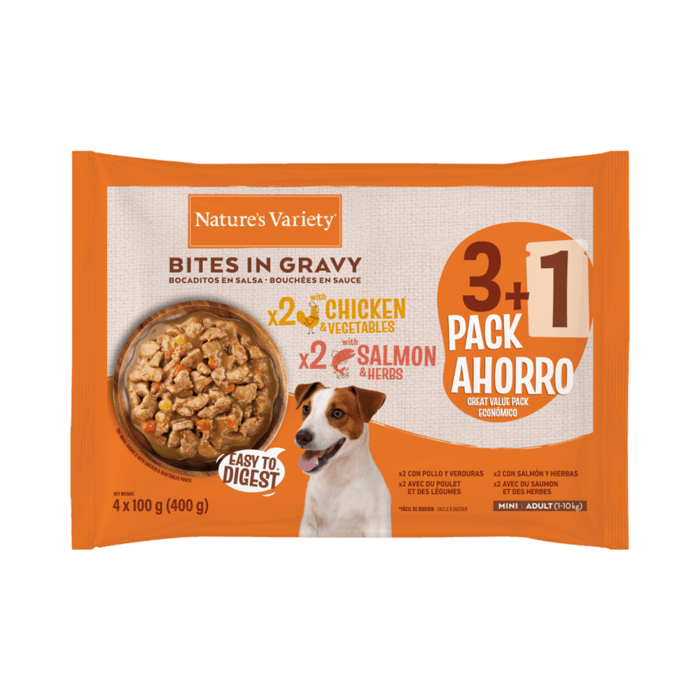 Nature's Variety Bocaditos en Salsa Pollo y Salmón Para Perros Mini Pack Ahorro 16×100 Gr Nature's Variety Bocaditos en Salsa Pollo y Salmón Para Perros Mini Pack Ahorro 16×100 Gr