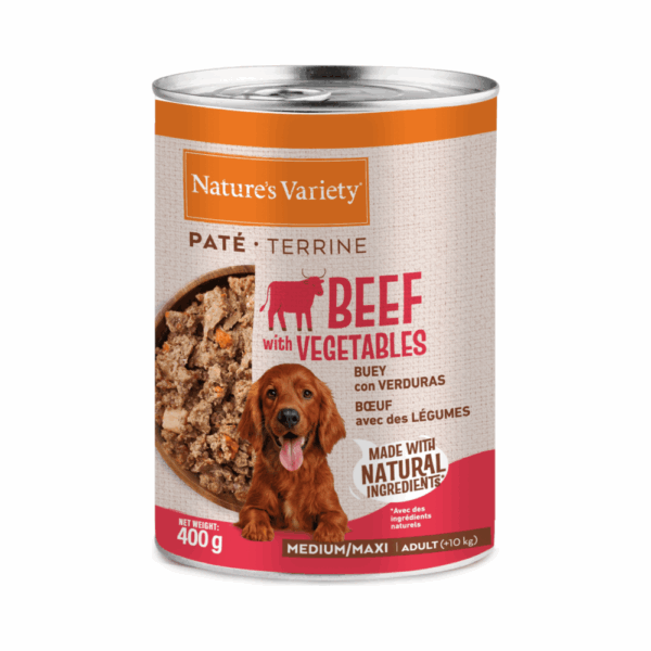 Nature's Variety Paté con Buey Para Perros Adultos Medium/Maxi Pack Ahorro 12×400 Gr