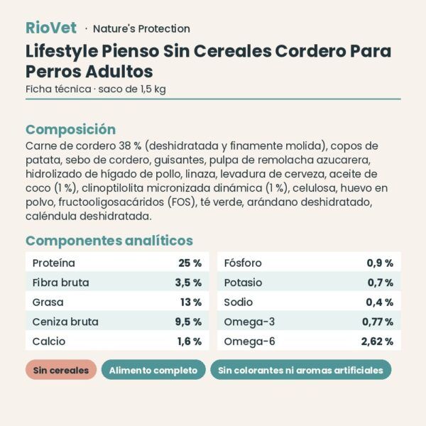 Nature's Protection Lifestyle Pienso Sin Cereales Cordero Para Perros Adultos 1,5 kg ficha técnica