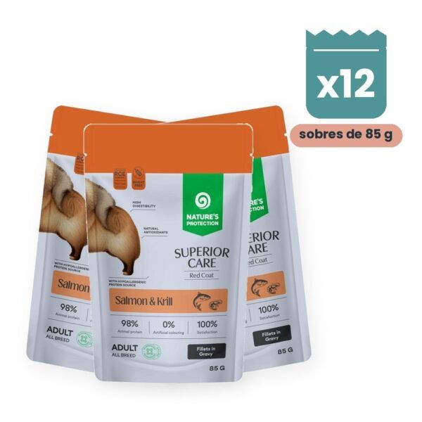 Nature's Protection Red Dog Comida Húmeda Sin Cereales Salmón Y Krill Para Perros Pelaje Rojo Pack 12x85 g