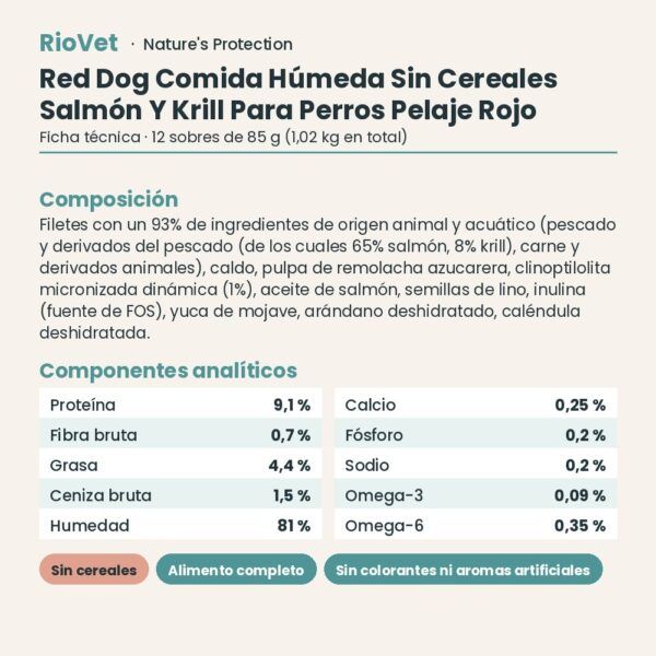 Nature's Protection Red Dog Comida Húmeda Sin Cereales Salmón Y Krill Para Perros Pelaje Rojo Pack 12x85 g ficha técnica