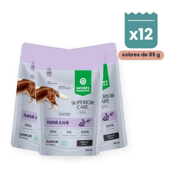 Nature's Protection Superior Care Comida Húmeda Sin Cereales Conejo Y Krill Para Perros Junior Pack 12x85 g