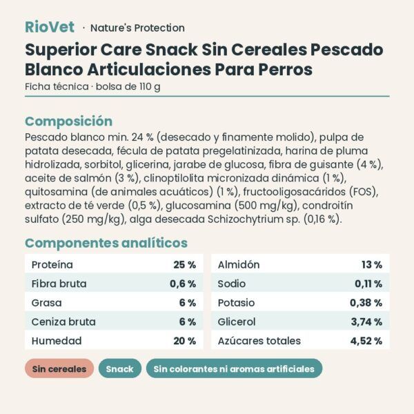 Nature's Protection Superior Care Snack Sin Cereales Pescado Blanco Articulaciones Para Perros 110 g ficha técnica
