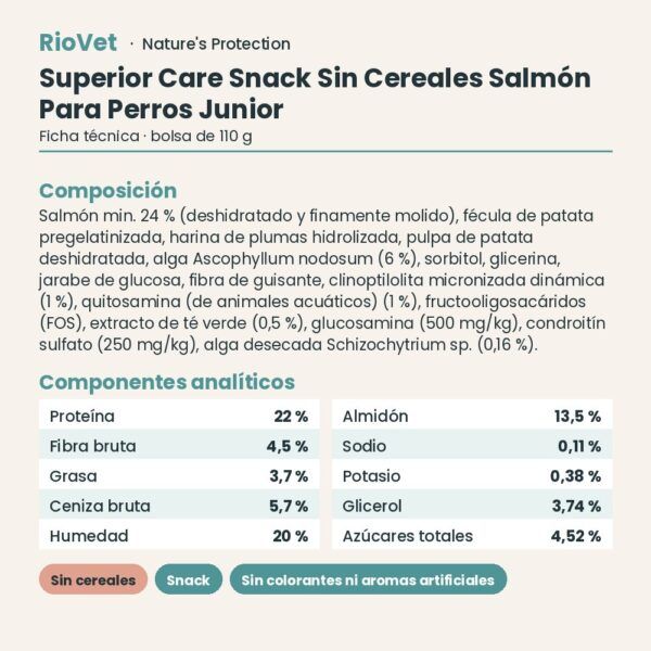 Nature's Protection Superior Care Snack Sin Cereales Salmón Para Perros Junior 110 g ficha técnica