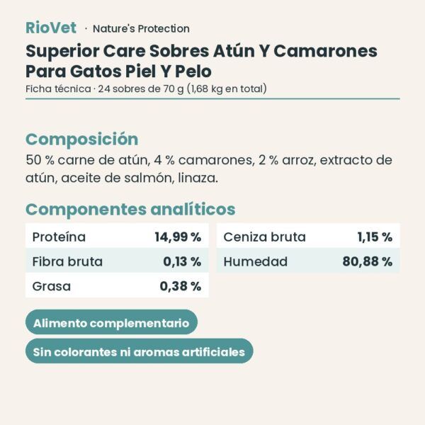 Nature's Protection Superior Care Sobres Atún Y Camarones Para Gatos Piel Y Pelo Pack 24x70 g ficha técnica
