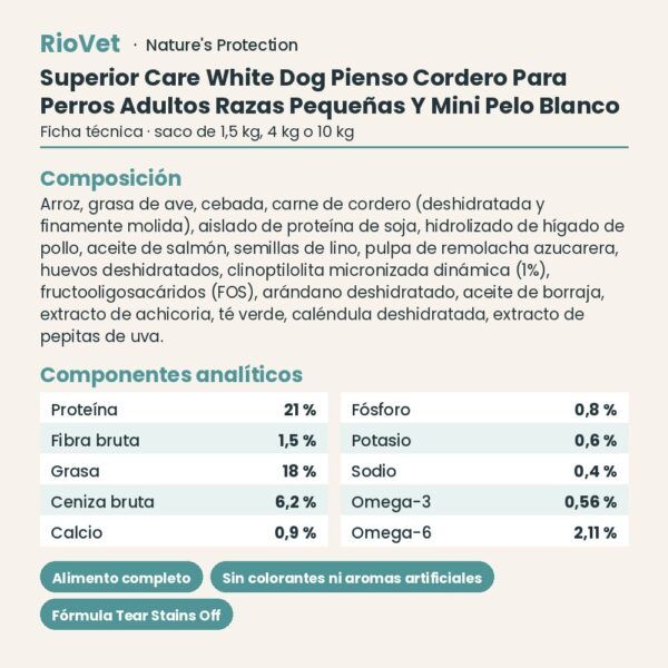 Nature's Protection Superior Care White Dog Pienso Cordero Para Perros Adultos Razas Pequeñas Y Mini Pelo Blanco ficha técnica