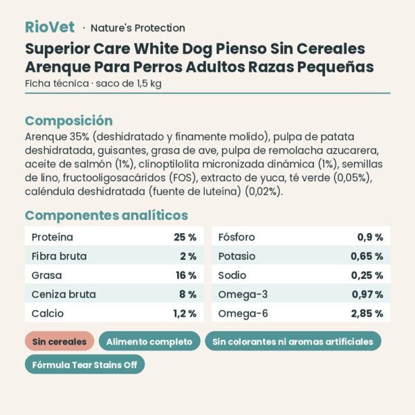 Nature's Protection Superior Care White Dog Pienso Sin Cereales Arenque Para Perros Adultos Razas Pequeñas 1,5 kg ficha técnica