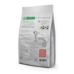 Nature's Protection Superior Care White Dog Pienso Sin Cereales Salmón Para Cachorros Pelo Blanco reverso del envase