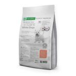 Nature's Protection Superior Care White Dog Pienso Sin Cereales Salmón Para Perros Adultos Razas Pequeñas Y Mini 1,5 kg reverso del envase