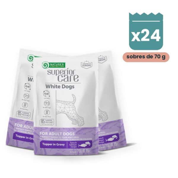 Nature's Protection Superior Care White Dog Sobres Atún Y Salmón Para Perros Pelo Blanco Pack 24x70 g